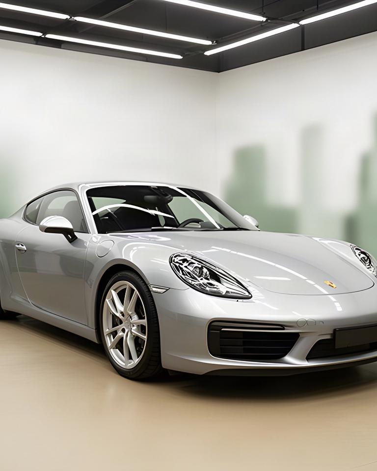 Silberner Porsche mit klarer Lackreflexion nach einer Hochglanzversiegelung in Köln
